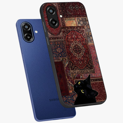 Regal Magic Cat Apple Glass Case displayed in angled mockup highlighting whimsical feline design with fantasy aesthetic.