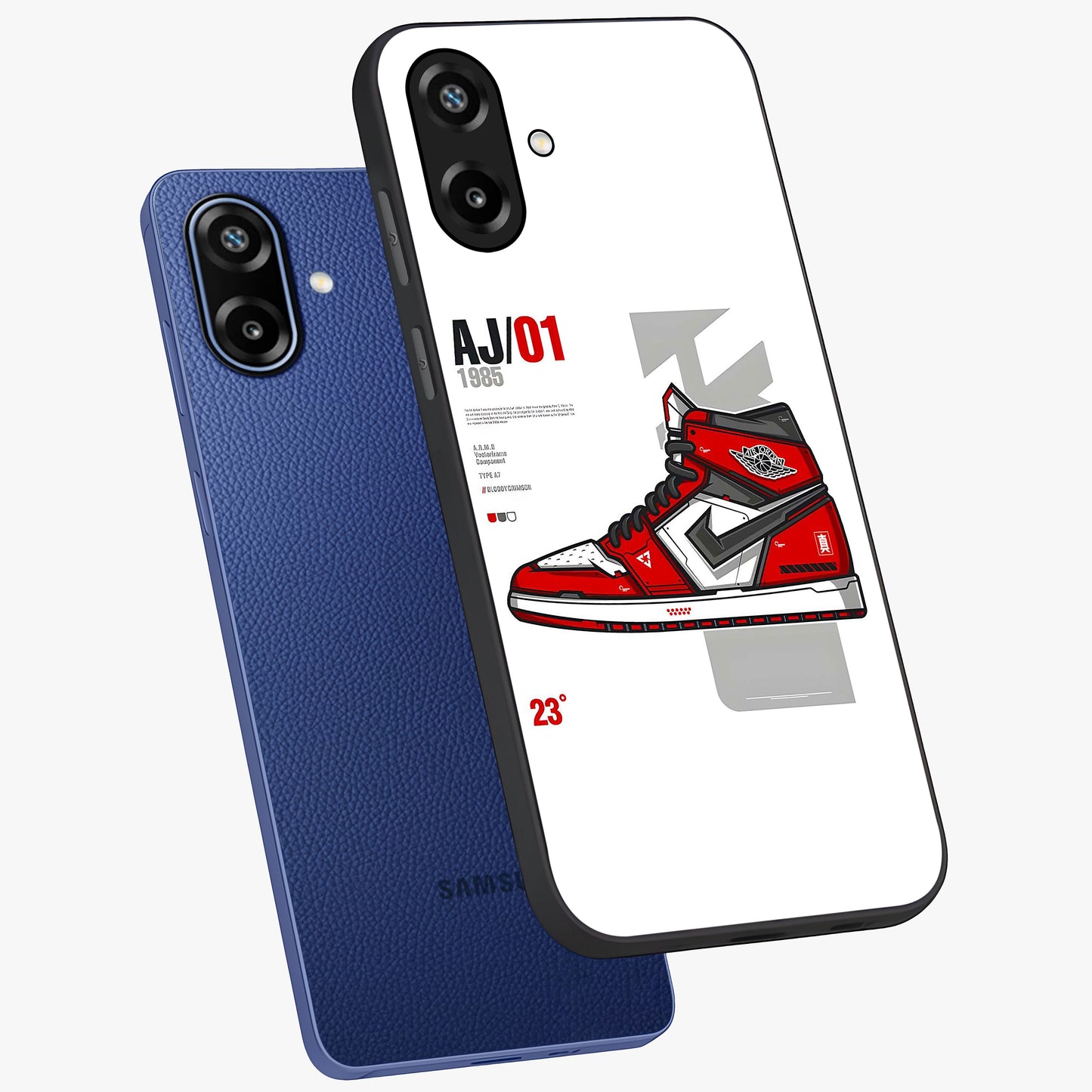 Retro Sneaker Blueprint Glass Case displayed in angled mockup highlighting detailed shoe design with sporty retro aesthetic.