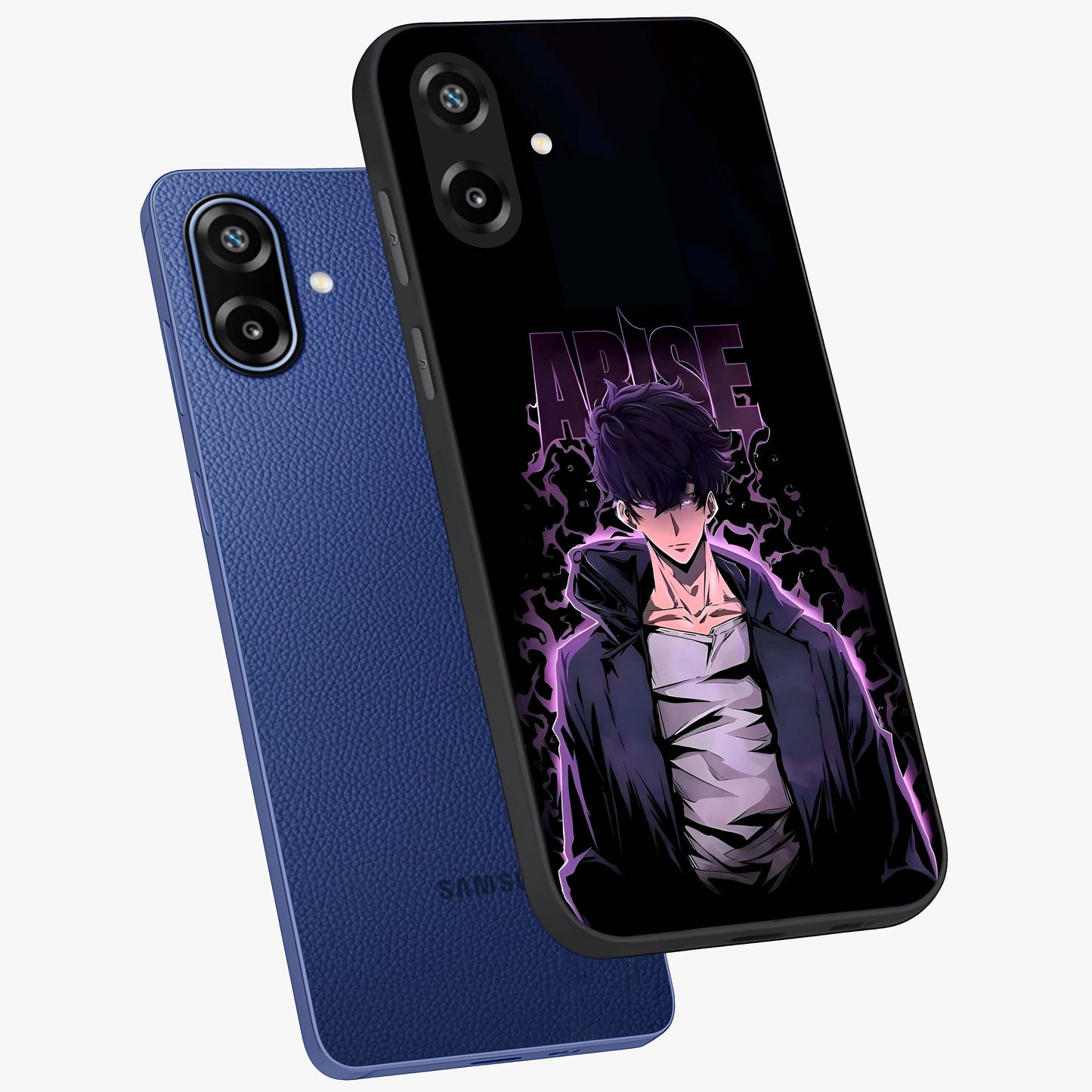 Shadow Monarch Awakening Glass Case displayed in angled mockup highlighting dramatic shadow warrior design with fantasy aesthetic.