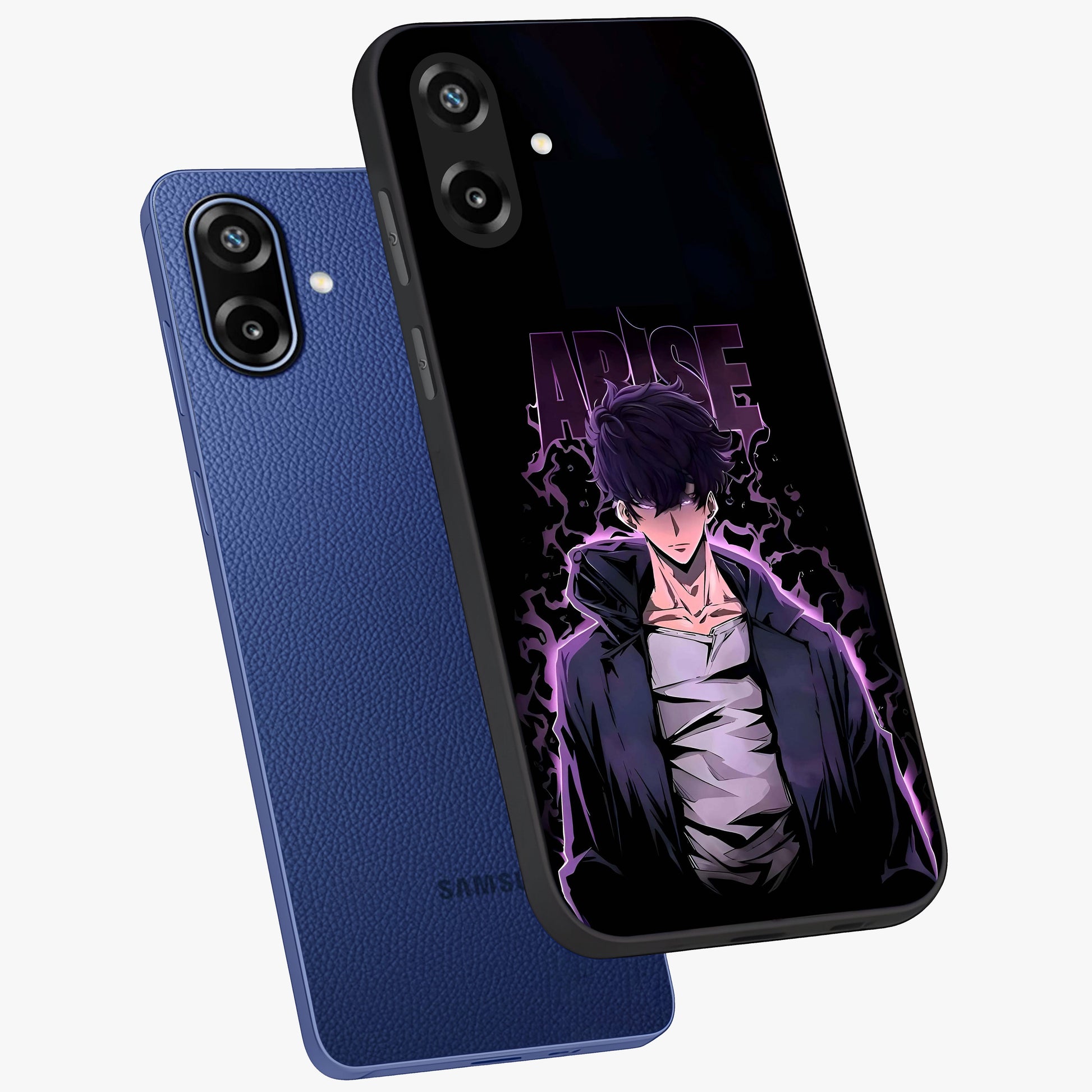 Shadow Monarch Awakening Glass Case displayed in angled mockup highlighting dramatic shadow warrior design with fantasy aesthetic.