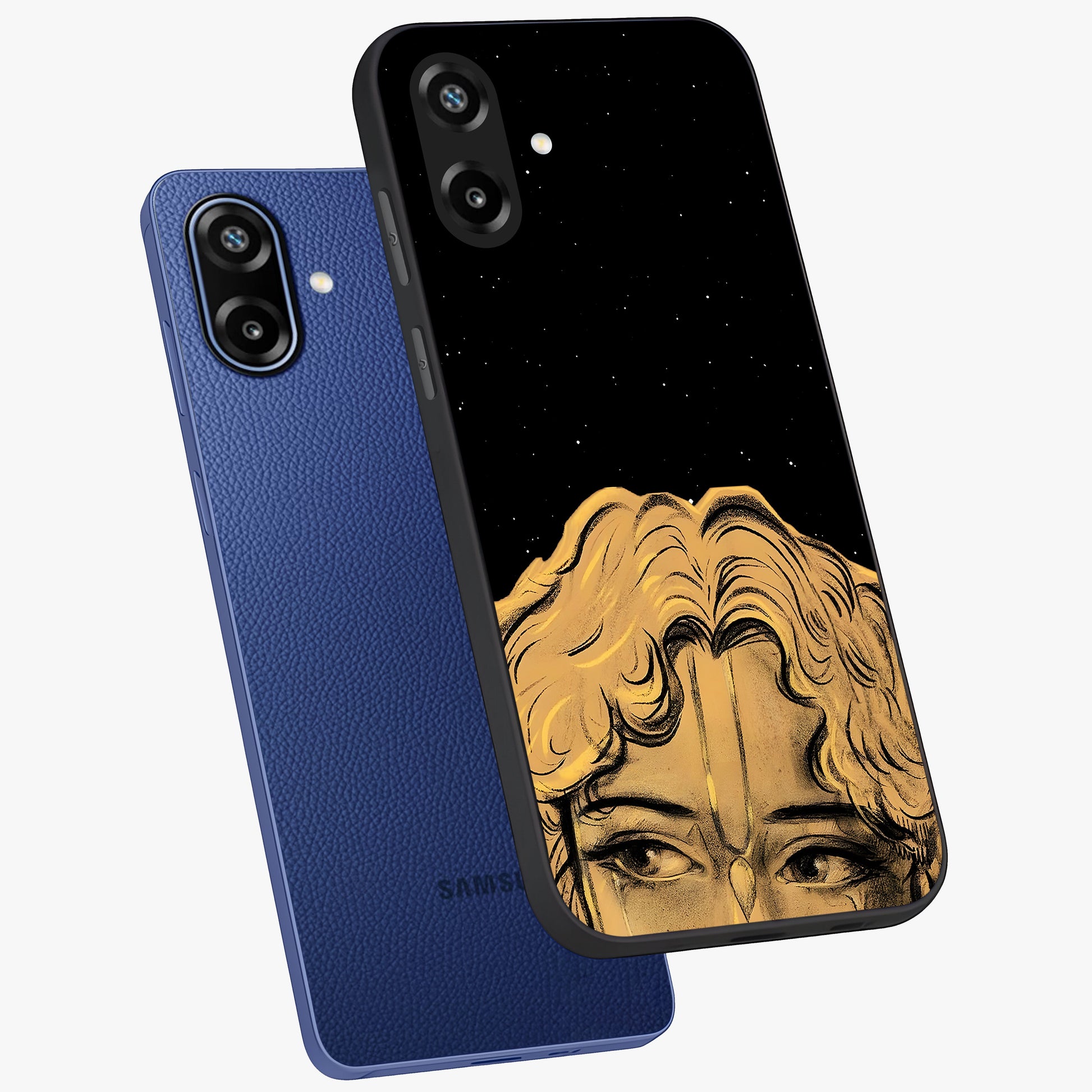Shri Krishna Art Glass Case displayed in angled mockup highlighting spiritual Krishna illustration with divine aesthetic.