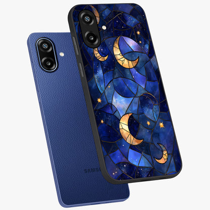 Starlit Sky Tapestry Glass Case displayed in angled mockup highlighting celestial night pattern with artistic aesthetic style.