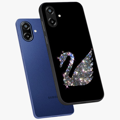 Starlit Swan Grace Glass Case displayed in angled mockup highlighting elegant swan illustration with dreamy celestial aesthetic.