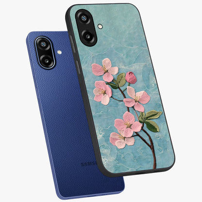 Threaded Blossom Breeze Glass Case displayed in angled mockup highlighting elegant floral design with soft aesthetic style.