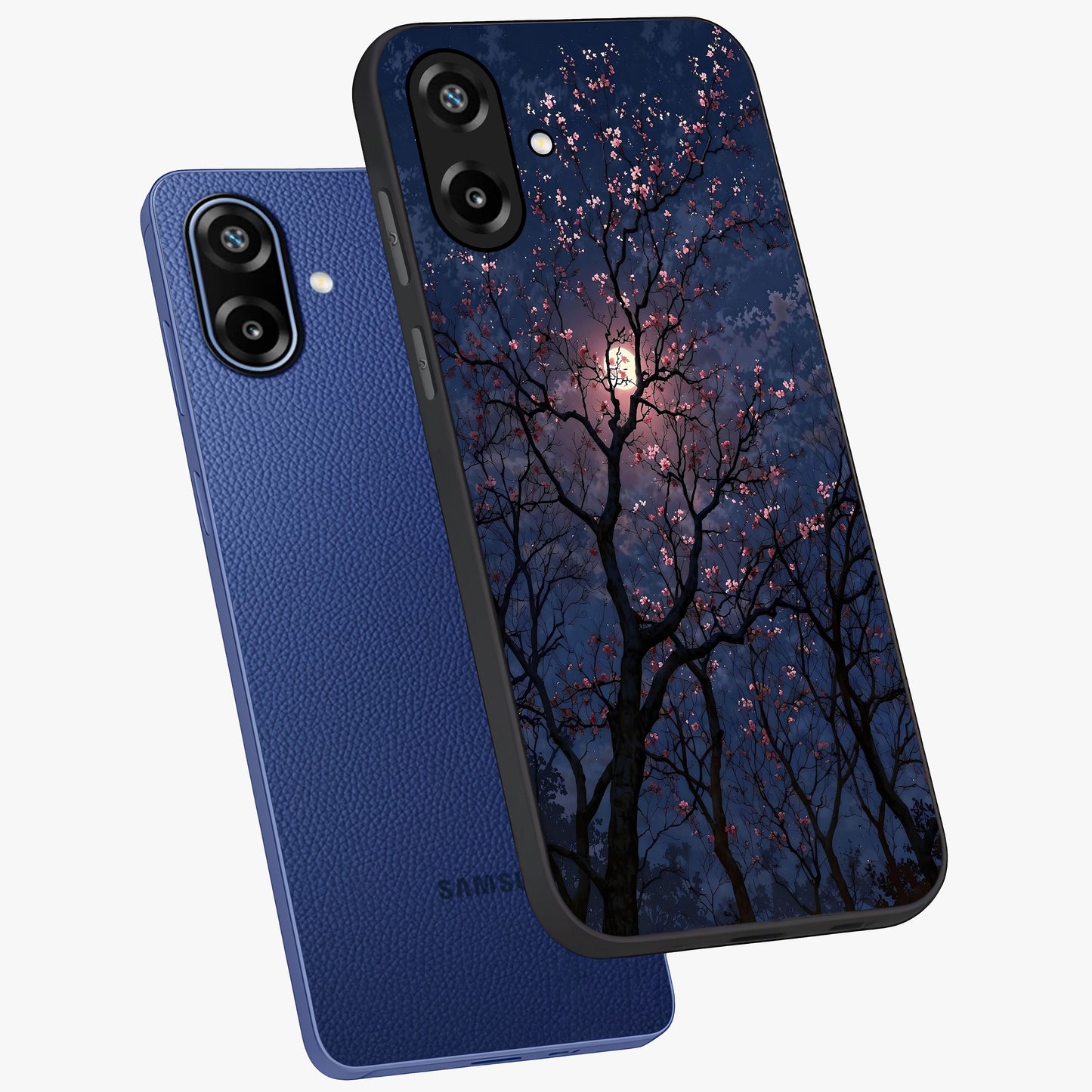Twilight Sakura Serenade Glass Case displayed in angled mockup highlighting delicate sakura flower design with dreamy aesthetic.