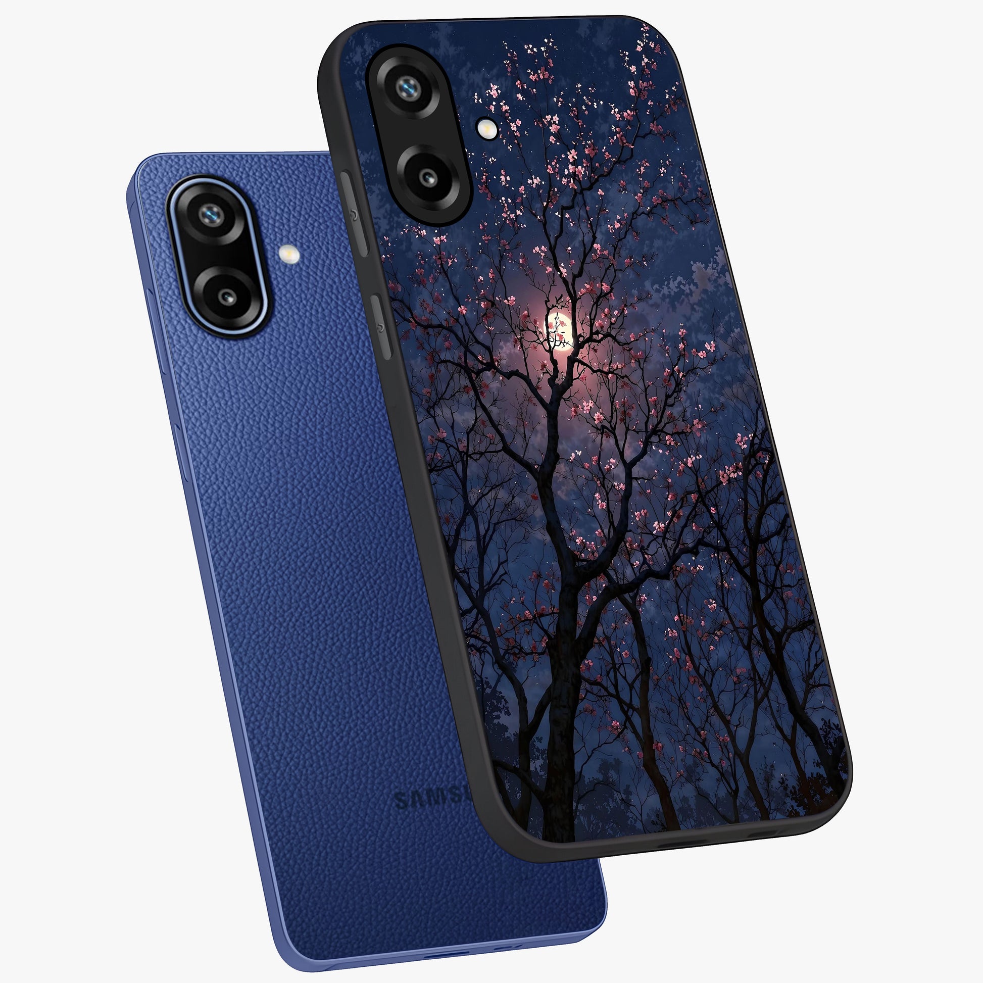 Twilight Sakura Serenade Glass Case displayed in angled mockup highlighting delicate sakura flower design with dreamy aesthetic.