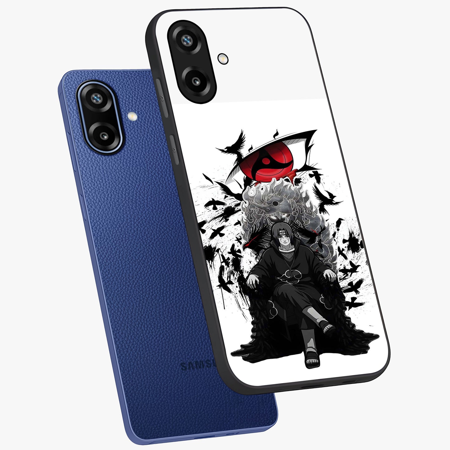 Uchiha Shadow Throne Glass Case displayed in angled mockup highlighting glowing aquatic design with celestial aesthetic.