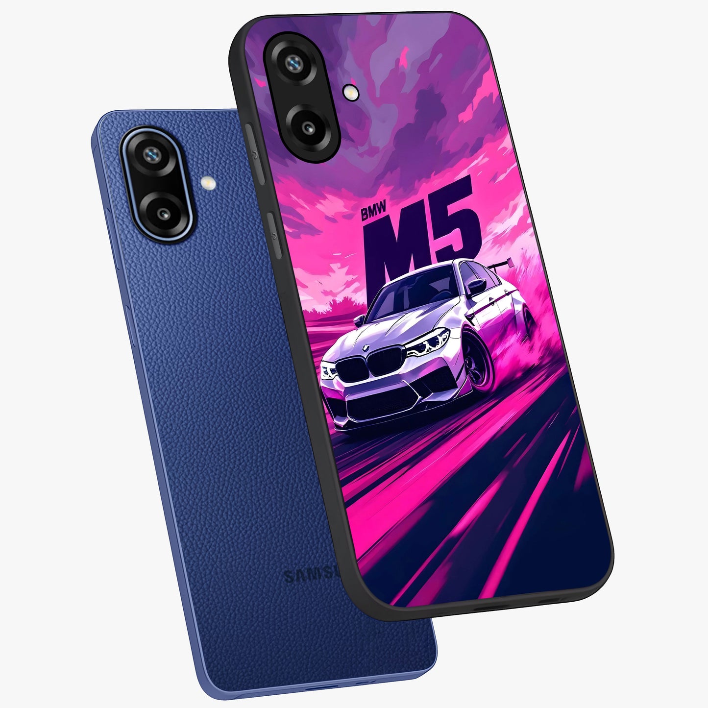 Velocity Drift Pulse Glass Case displayed in angled mockup highlighting dynamic drift design with sporty automotive aesthetic.