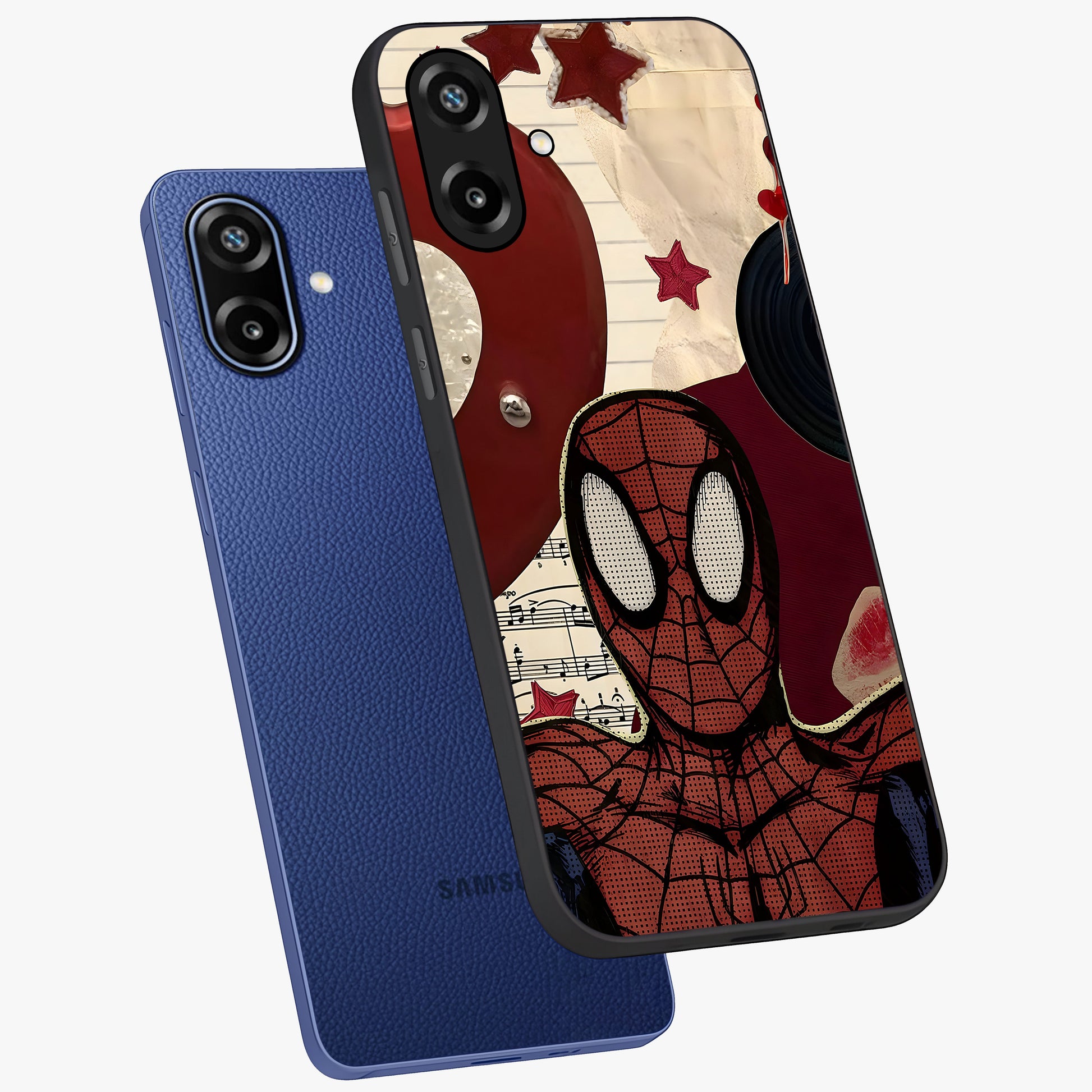 Web Warrior Vibes Glass Case displayed in angled mockup highlighting dynamic web design with comic style aesthetic.