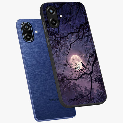 Whispering Moon Silence Glass Case displayed in angled mockup highlighting calm lunar design with dreamy night aesthetic.