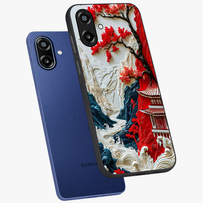 Whispers Of Sakura Waves Glass Case displayed in angled mockup highlighting flowing sakura design with soft floral aesthetic.