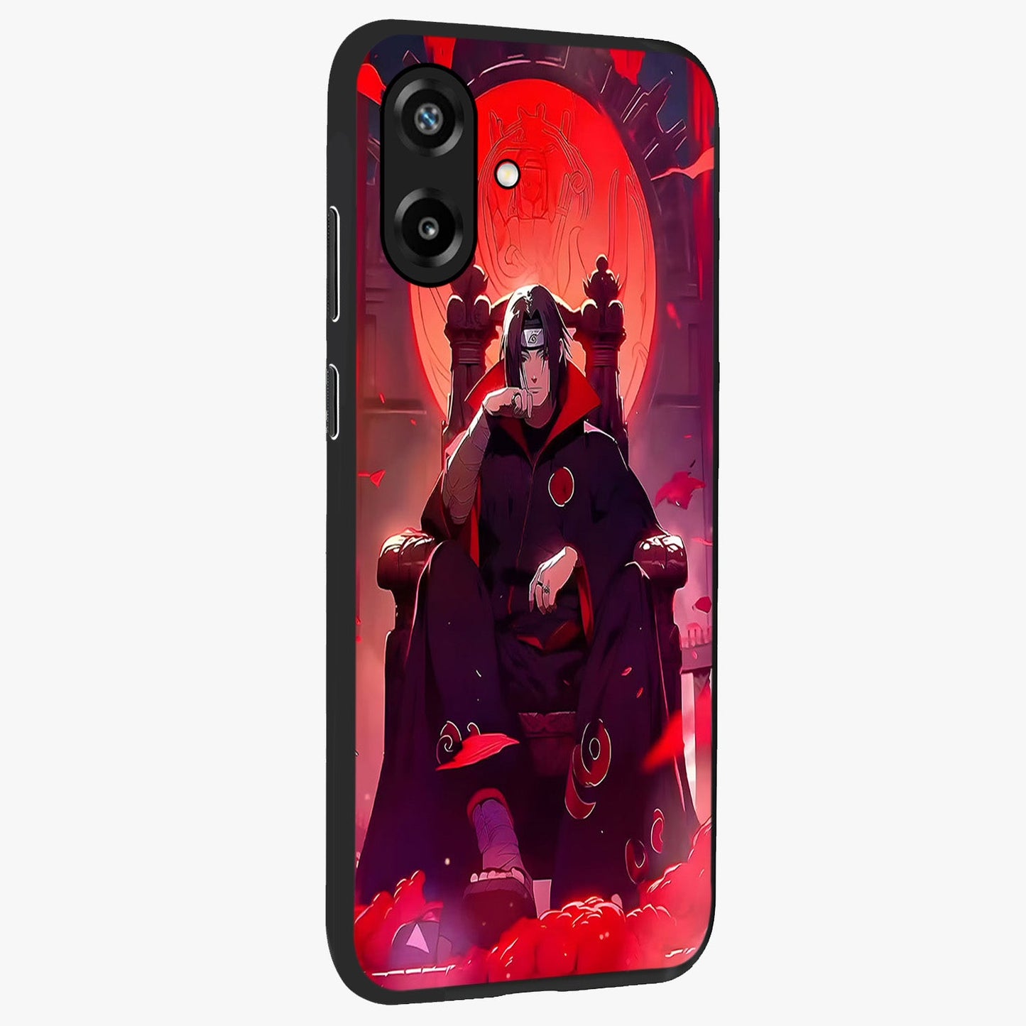 Blood Moon Sovereign Glass Case upright view showcasing powerful moon inspired artwork with cosmic aesthetic style.