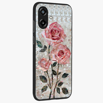 Blush Mosaic Bloom Glass Case upright view showcasing decorative floral mosaic artwork with stylish modern aesthetic.