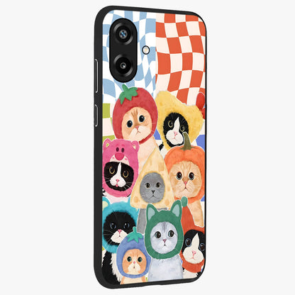 Cats in Fruits Glass Case upright view showcasing charming cat artwork with fun fruity theme.
