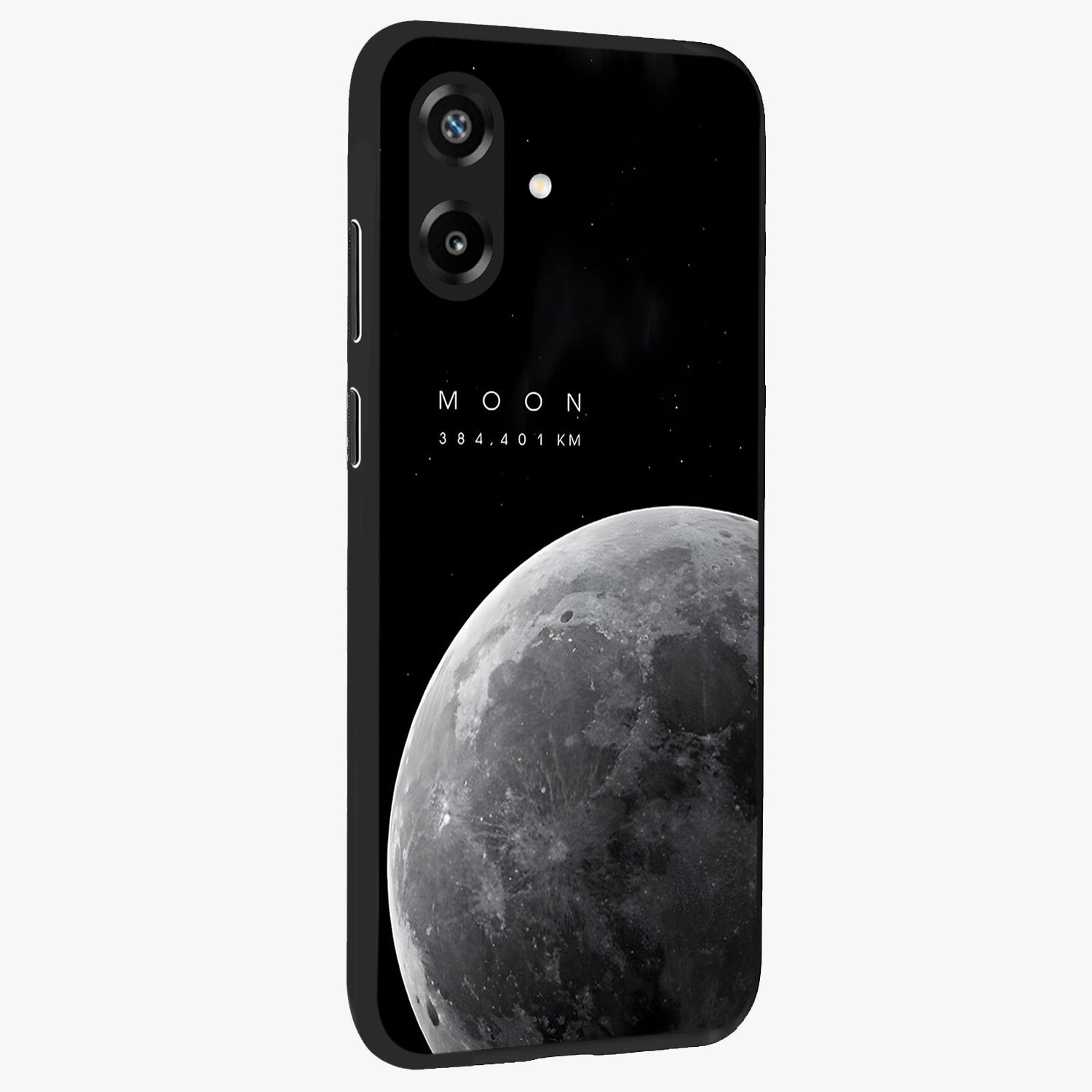 Cosmic Moon Glow Glass Case upright view showcasing luminous moon illustration with dreamy cosmic style.