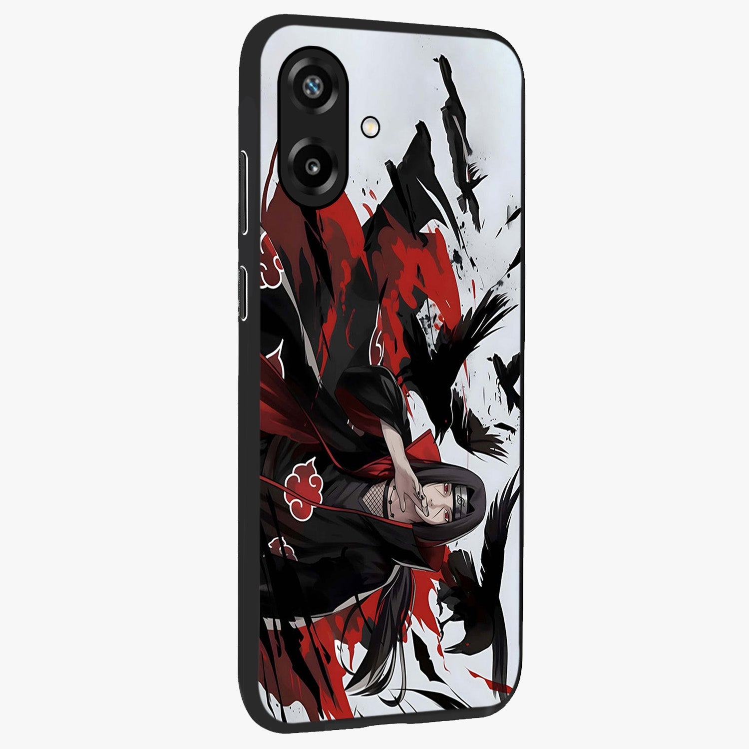 Crimson Crow Illusion Glass Case upright view showcasing striking crow illusion artwork with intense crimson theme.