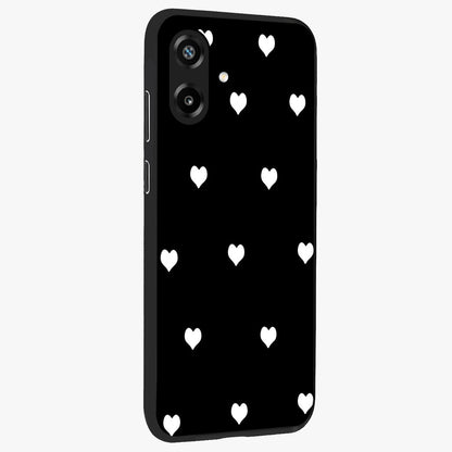 Cute And Simple White Hearts Glass Case upright view showcasing simple white hearts artwork with soft minimal theme.