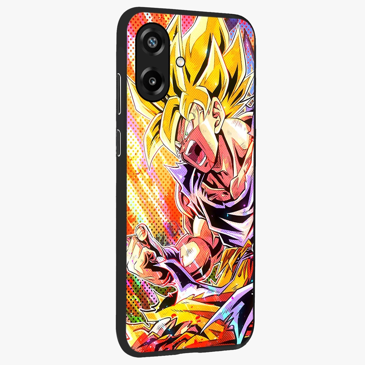 Firing Goku Glass Case upright view showcasing energetic anime artwork with bold warrior theme.