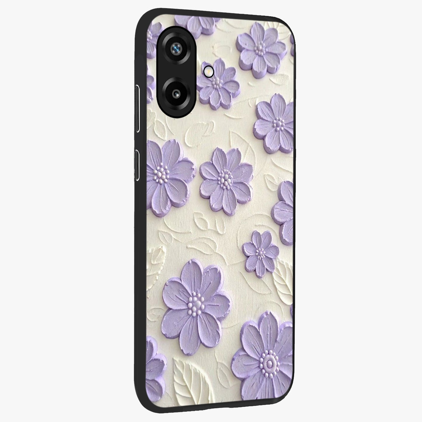 Floral Wall Art With Purple Flowers Glass Case upright view showcasing elegant purple flower artwork with decorative floral theme.