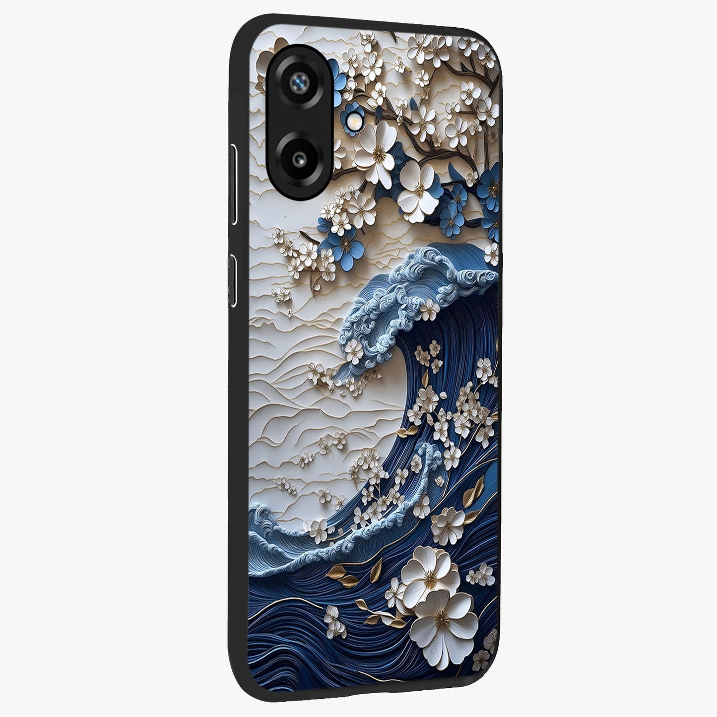 Floral Wave Origami Glass Case upright view showcasing creative floral origami artwork with artistic decorative theme.