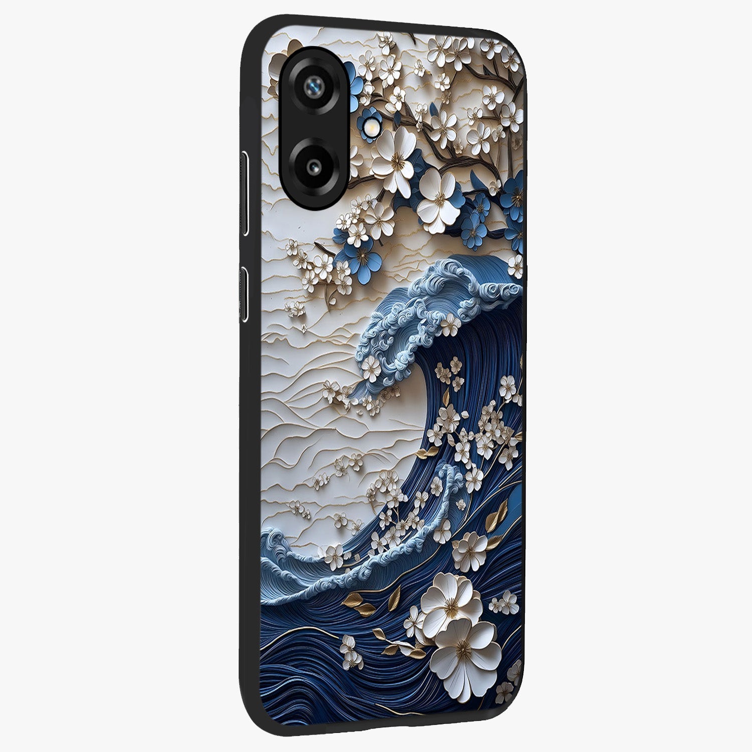 Floral Wave Origami Glass Case upright view showcasing creative floral origami artwork with artistic decorative theme.