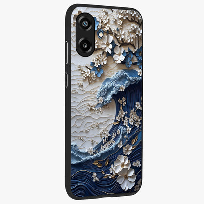 Floral Wave Origami Glass Case upright view showcasing creative floral origami artwork with artistic decorative theme.