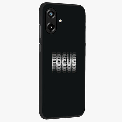 Focus Mode On Glass Case upright view showcasing strong typography statement with sleek motivational theme.