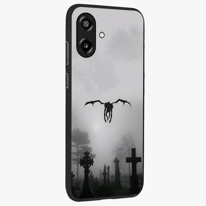 Graveyard Shadow Descent Glass Case upright view showcasing haunting graveyard artwork with dramatic dark theme.