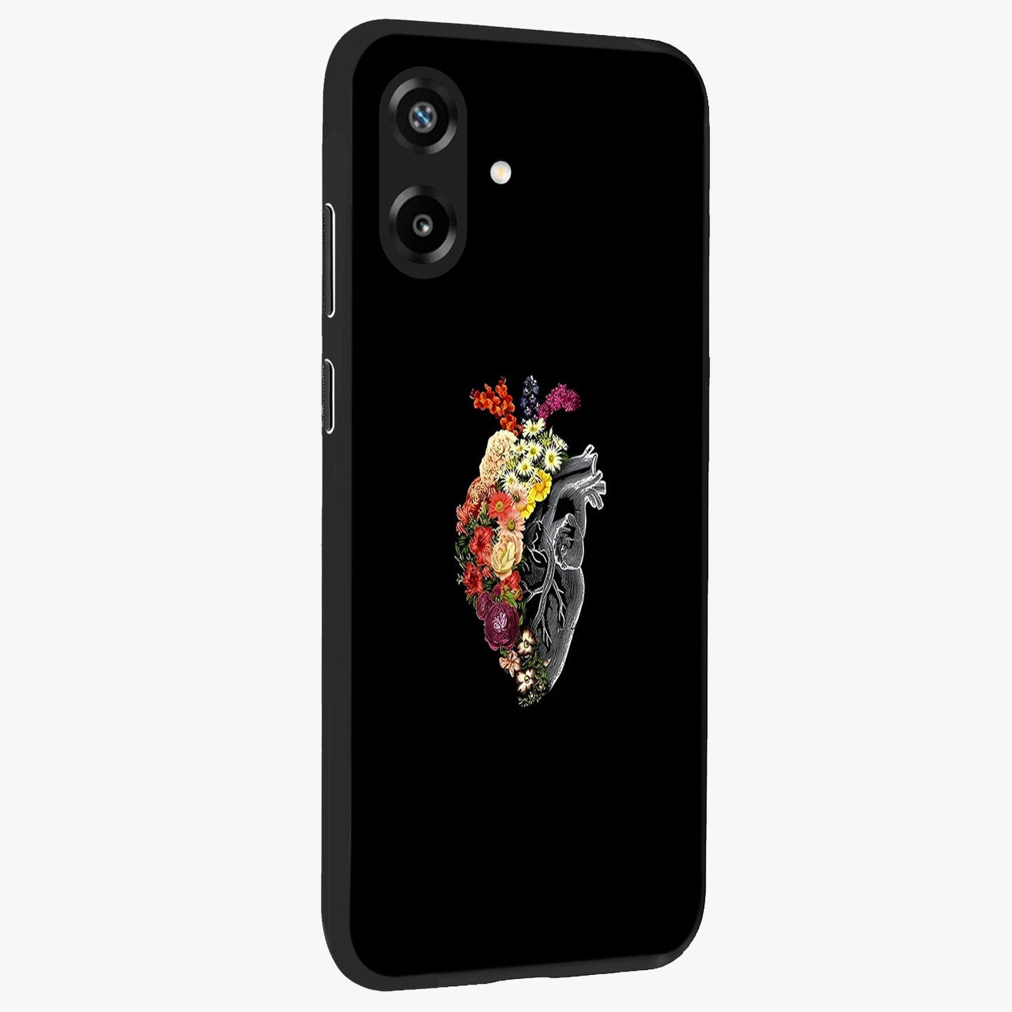 Heart With Flowers Glass Case upright view showcasing decorative heart and floral artwork with sweet romantic theme.