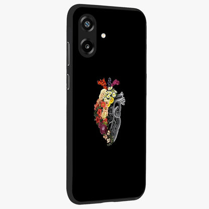 Heart With Flowers Glass Case upright view showcasing decorative heart and floral artwork with sweet romantic theme.