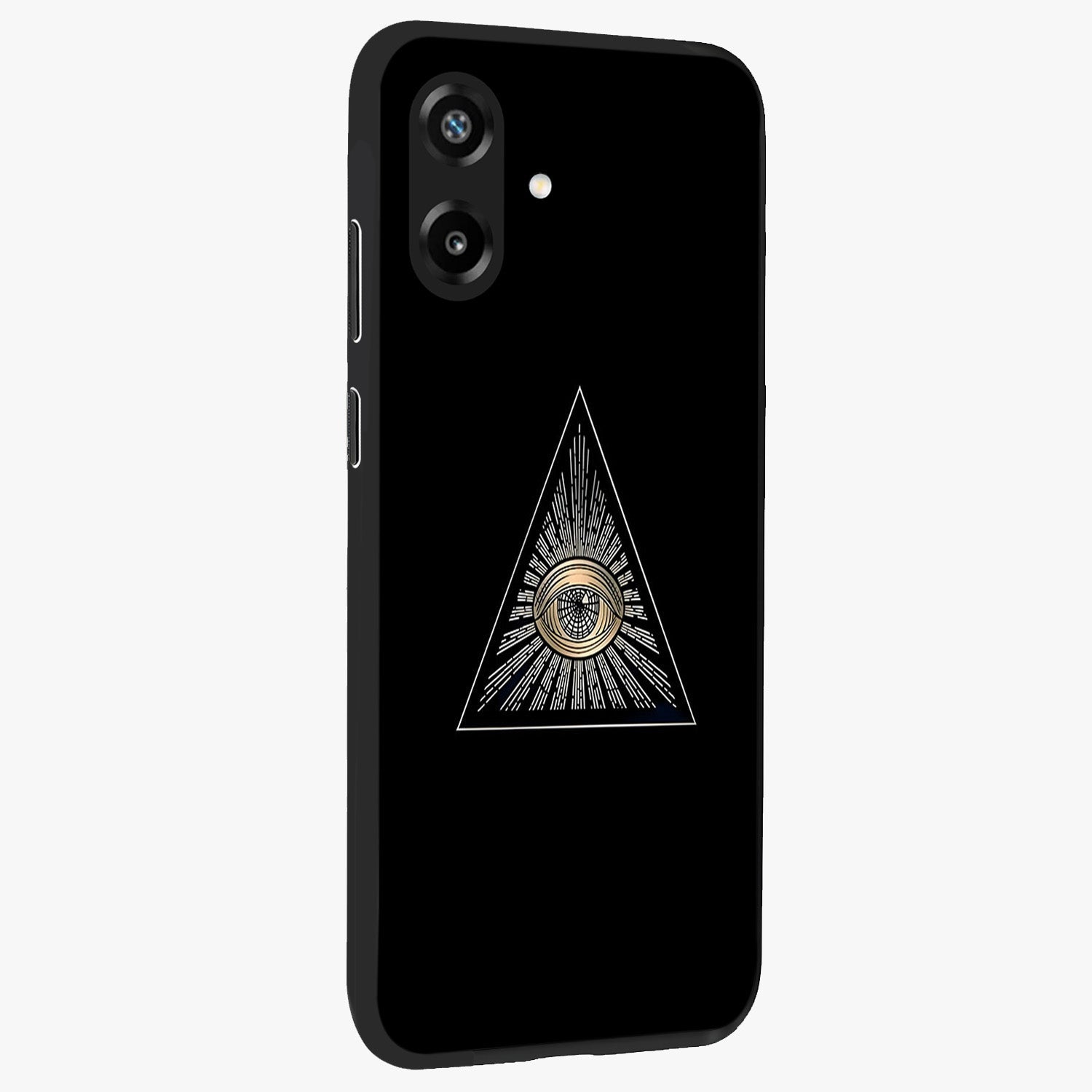 Illuminati Evil Glass Case upright view showcasing striking illuminati artwork with mysterious symbolic theme.