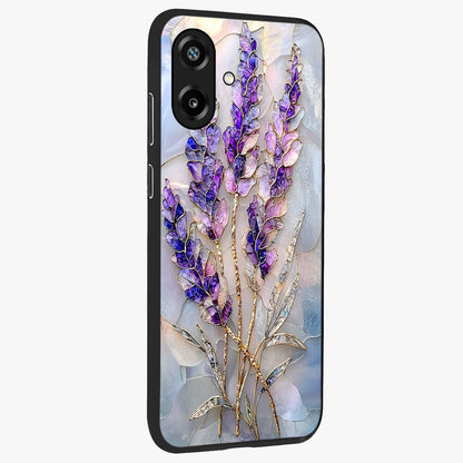 Lavender Dream Glow Glass Case upright view showcasing radiant lavender glow artwork with calming dreamy theme.