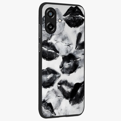 Midnight Kiss Marks Glass Case upright view showcasing stylish kiss mark artwork with trendy romantic theme.