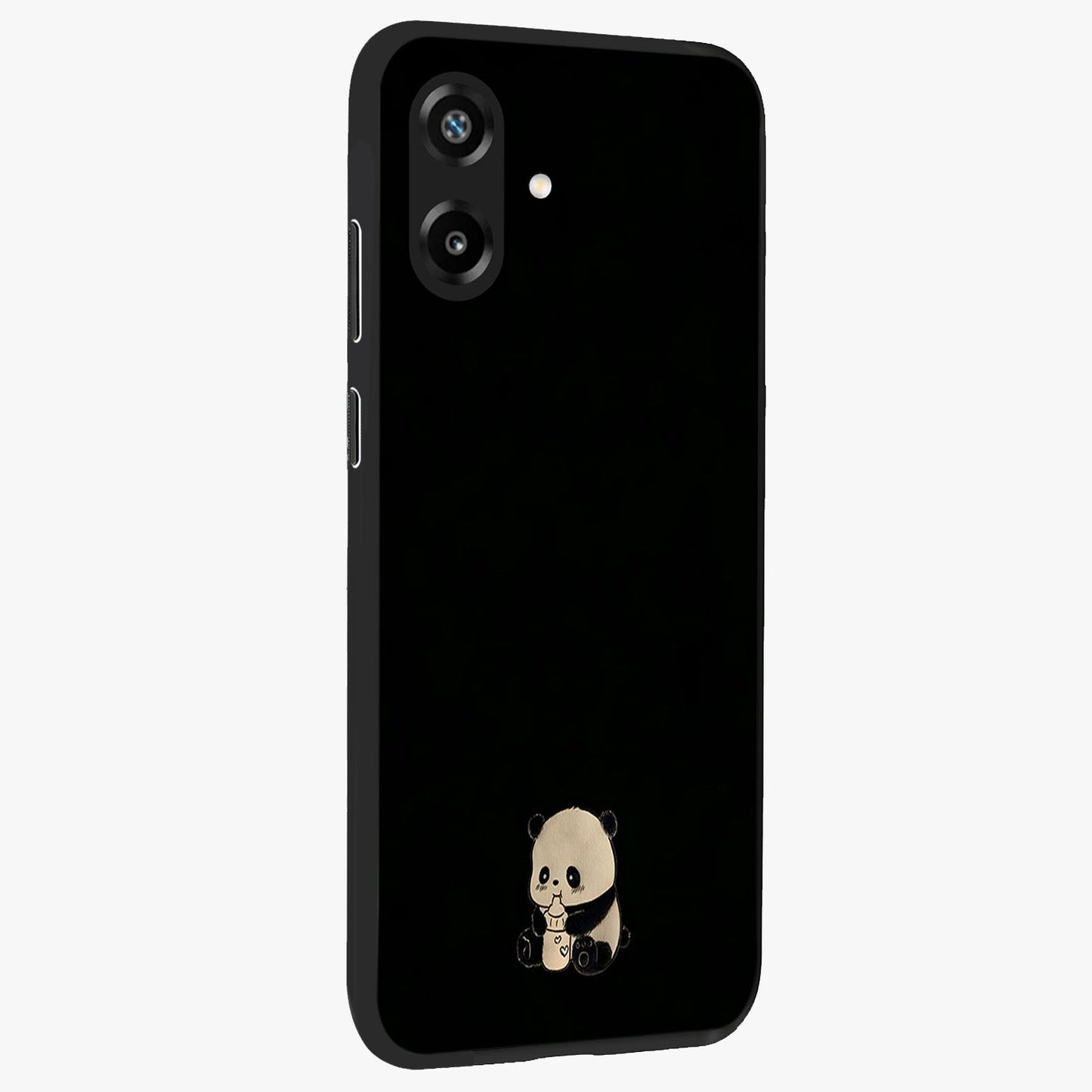 Midnight Panda Love Glass Case upright view showcasing charming panda artwork with playful romantic theme.