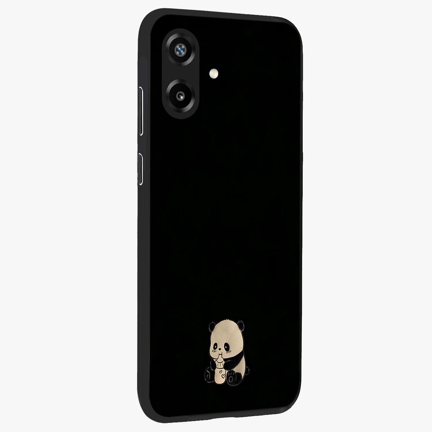 Midnight Panda Love Glass Case upright view showcasing charming panda artwork with playful romantic theme.