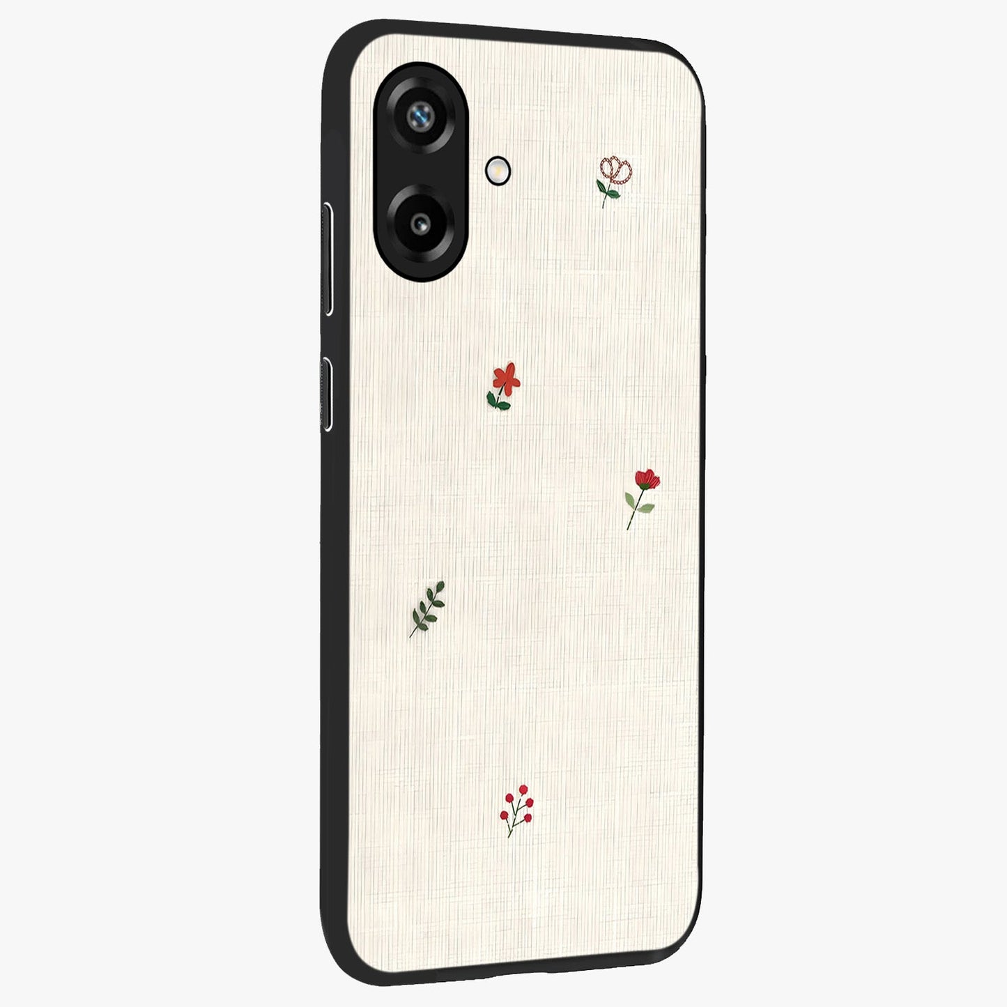 Minimalistic Blue With White Flower Pattern Glass Case upright view showcasing clean white flower artwork with calming blue theme.