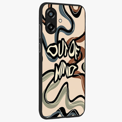 Out Of Mind Glass Case upright view showcasing striking typography artwork with edgy conceptual theme.
