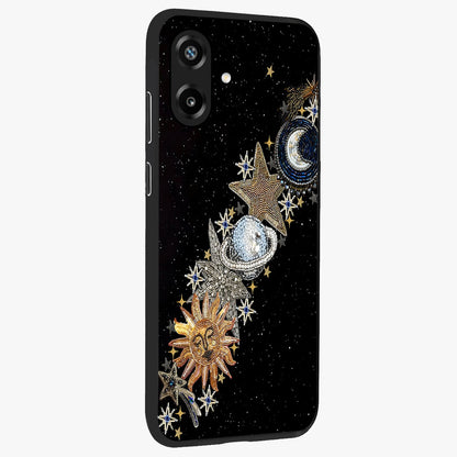 Pearls Universe Object Glass Case upright view showcasing decorative pearl themed artwork with cosmic elegance.