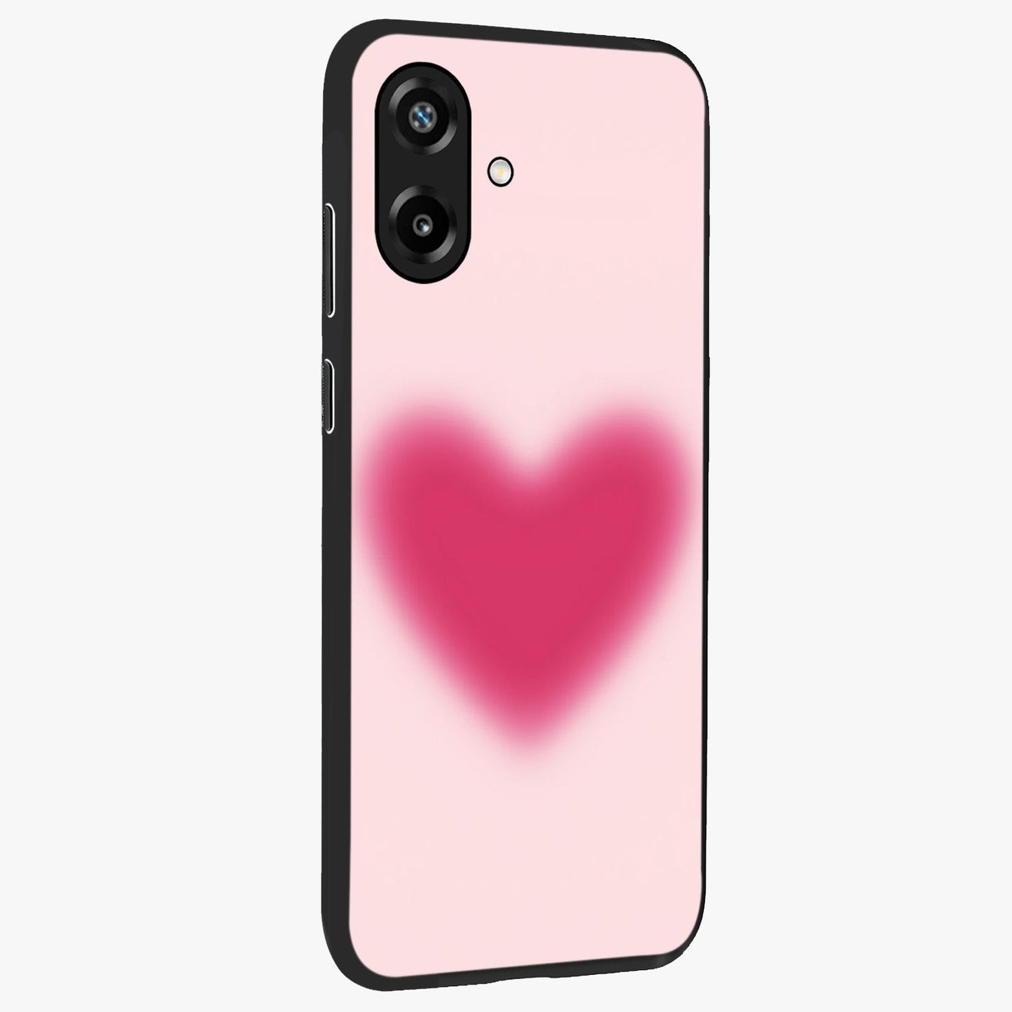 Pink Aura Heart Glass Case upright view showcasing romantic heart artwork with soft pastel theme.