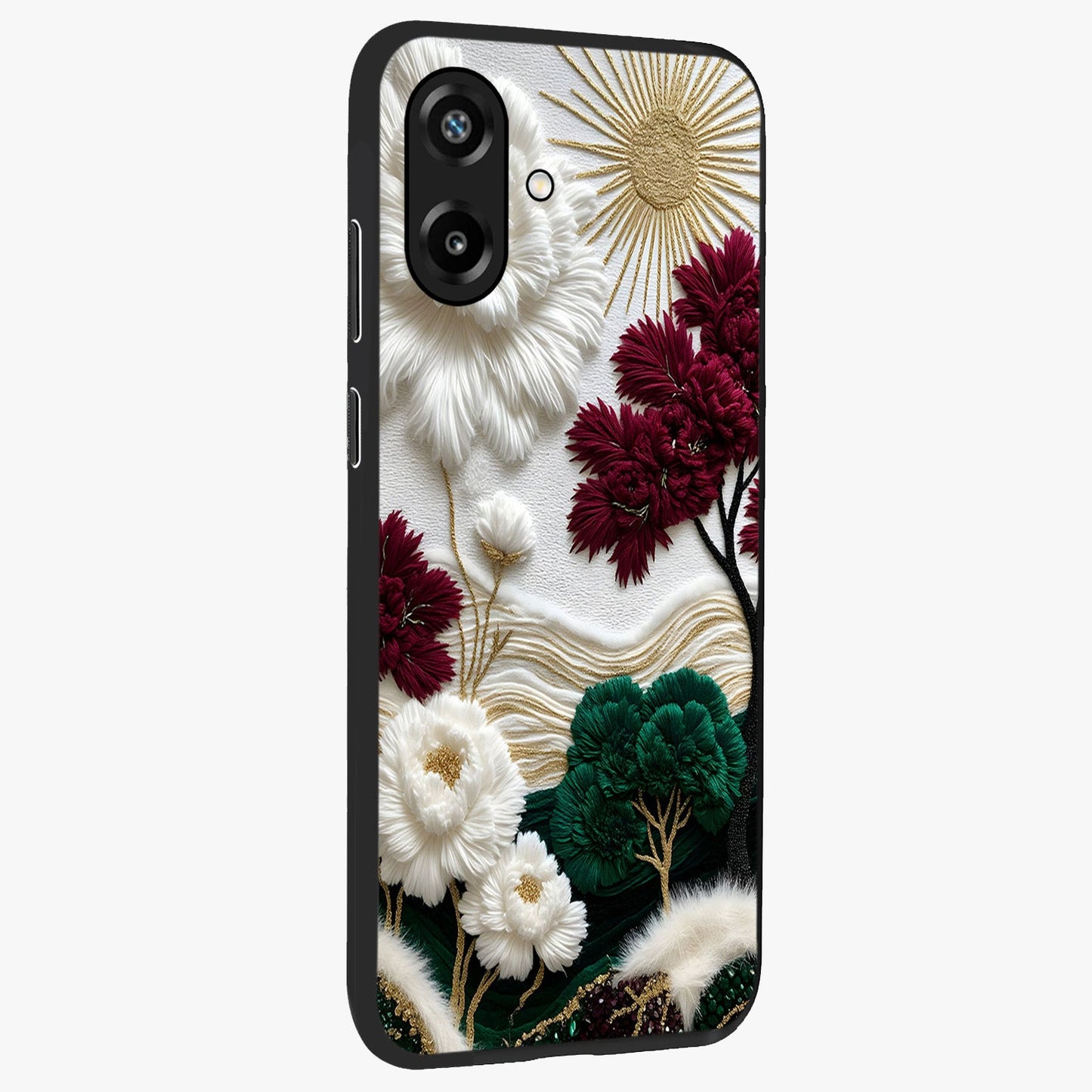 Radiant Bloom Elegance Glass Case upright view showcasing decorative flower artwork with refined botanical theme.