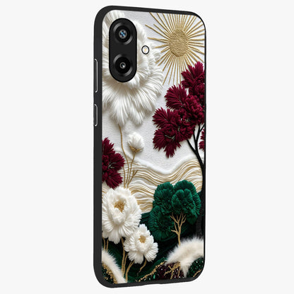 Radiant Bloom Elegance Glass Case upright view showcasing decorative flower artwork with refined botanical theme.