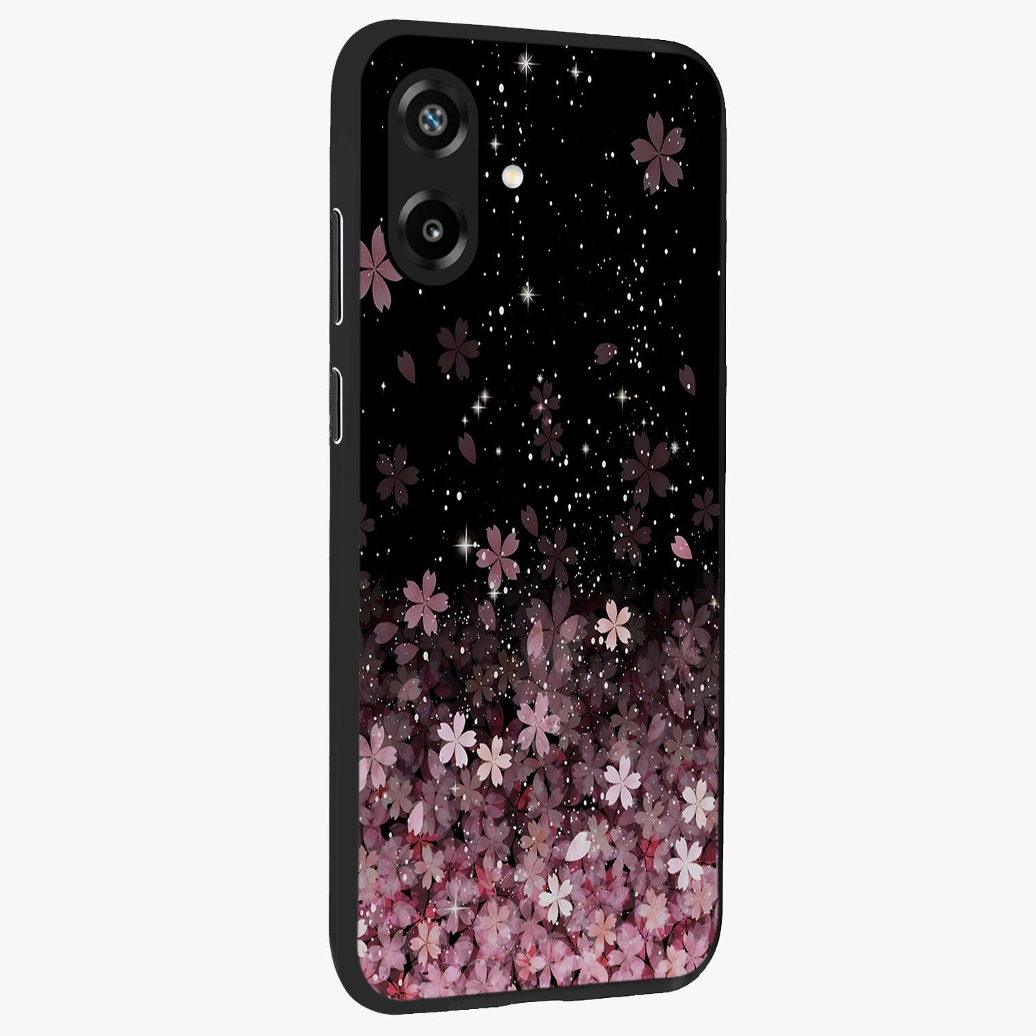 Small Starry Flowers Glass Case upright view showcasing charming floral artwork with dreamy starry theme.