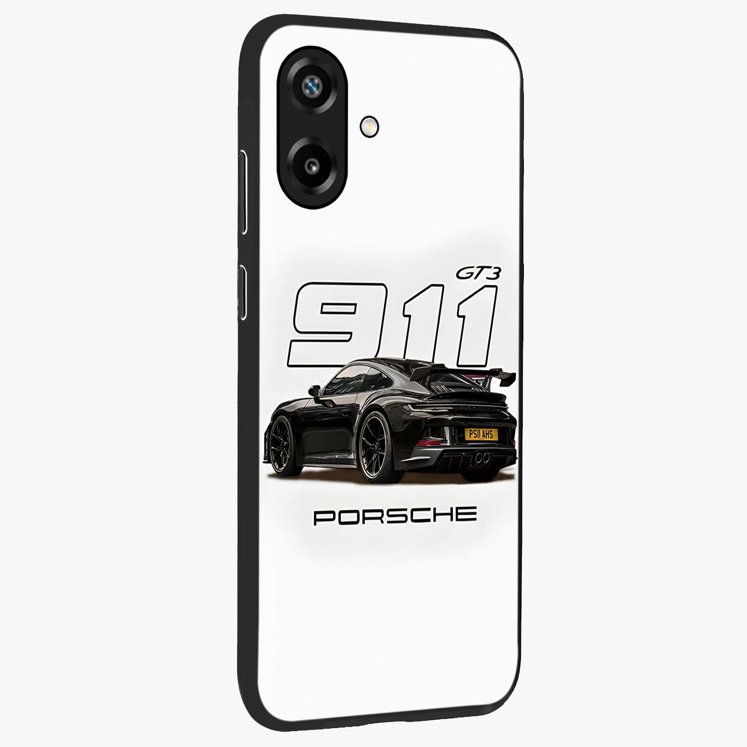 Turbo Legacy Icon Glass Case upright view showcasing bold racing inspired artwork with classic car theme.