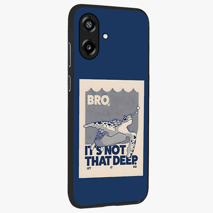 Worry Less Swim Glass Case upright view showcasing cheerful artistic artwork with carefree inspirational theme.