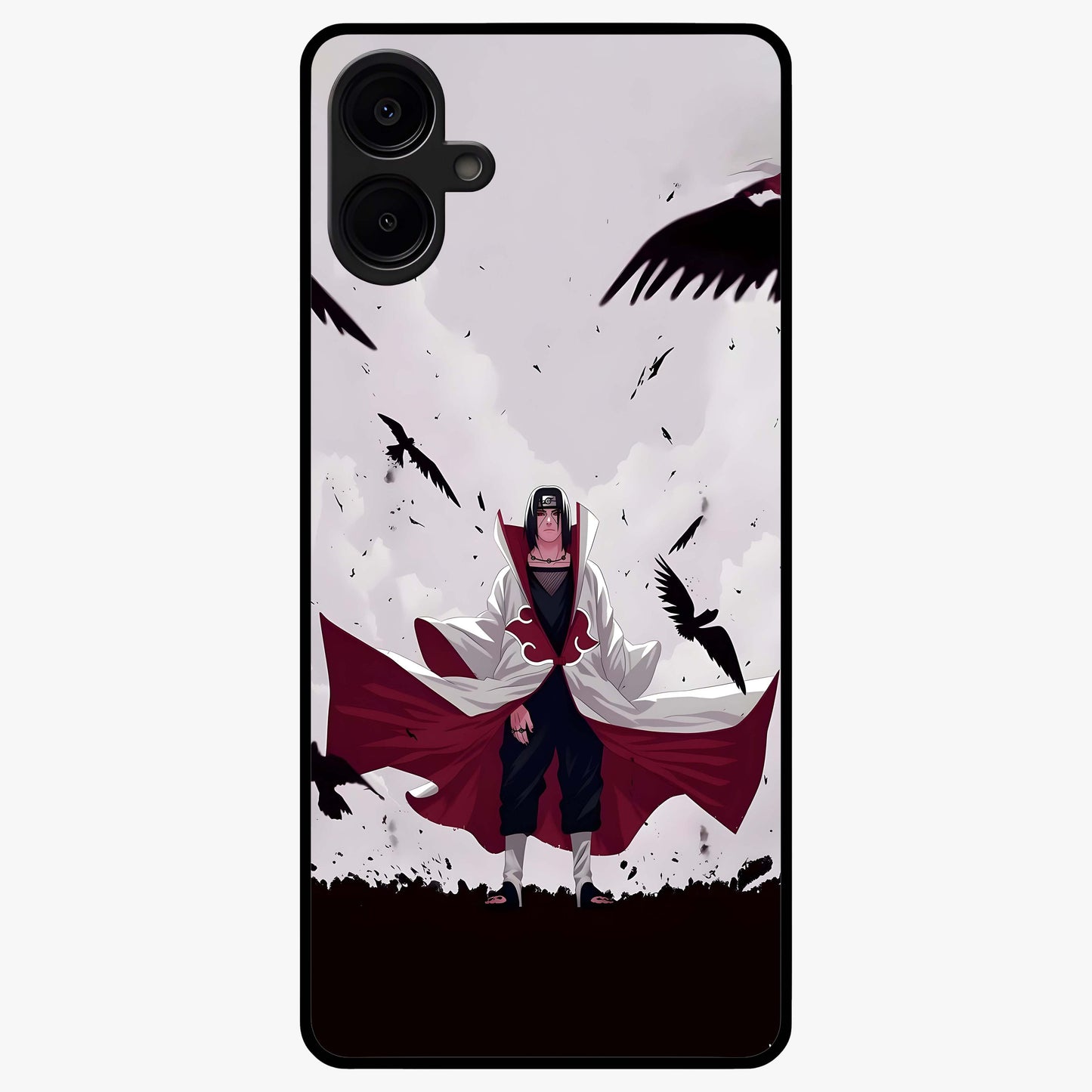 Crimson Crow Ascension Glass Case showing flat back view with mystical crow artwork and glossy glass finish.
