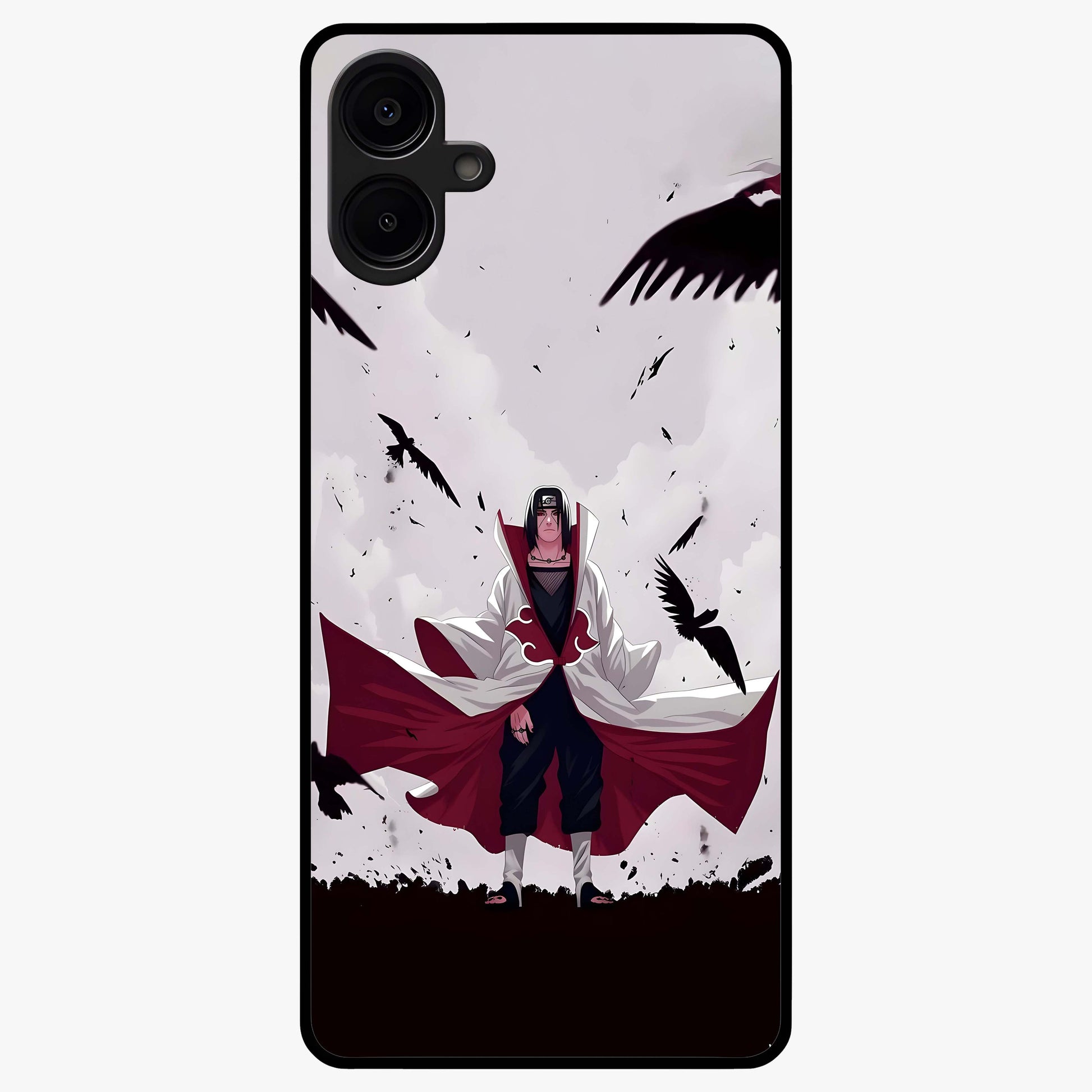 Crimson Crow Ascension Glass Case showing flat back view with mystical crow artwork and glossy glass finish.