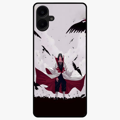 Crimson Crow Ascension Glass Case showing flat back view with mystical crow artwork and glossy glass finish.