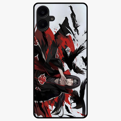 Crimson Crow Illusion Glass Case showing flat back view with artistic crow illusion artwork and glossy glass finish.