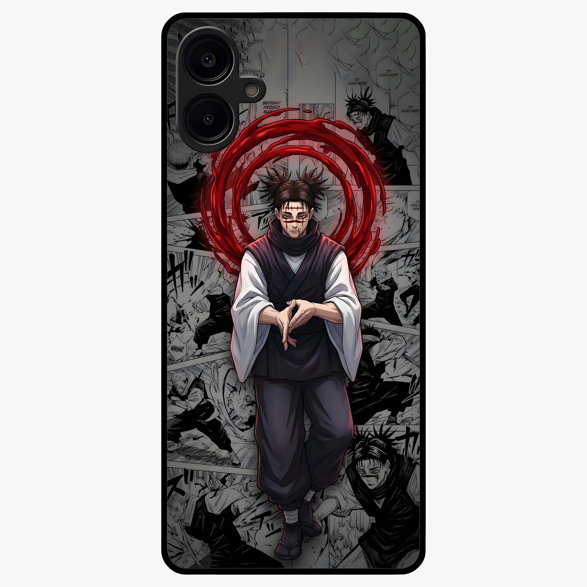 Cursed Ritual Ascension Glass Case showing flat back view with dark ritual themed artwork and glossy glass finish.