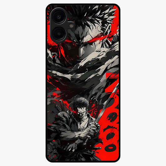 Demon Sword Resolve Glass Case showing flat back view with fierce sword warrior artwork and glossy glass finish.